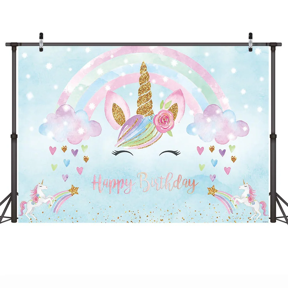 Mehofoto Unicorn Rainbow Photo Background for Photography Photocall Happy Birthday Party Backdrop Horse Blue Sky Backgrounds