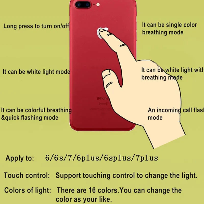 PHONEFIX Adjustable 16 Colors Logo Light Flex Cable Night Glow Colorful Logo Replace Parts for iPhone 6 6P 6S 6SP 7 7P PHONEFIX Adjustable 16 Colors Logo Light Flex Cable Night Glow Colorful Logo Replace Parts for iPhone 6 6P 6S 6SP 7 7P