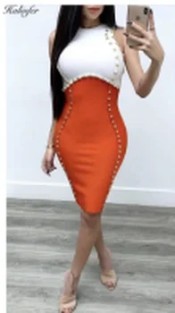 

Halinfer 2019 new summer women dress sexy bodycon o-neck rivet bandage dress elegant celebrity party red mini dresses vestidos