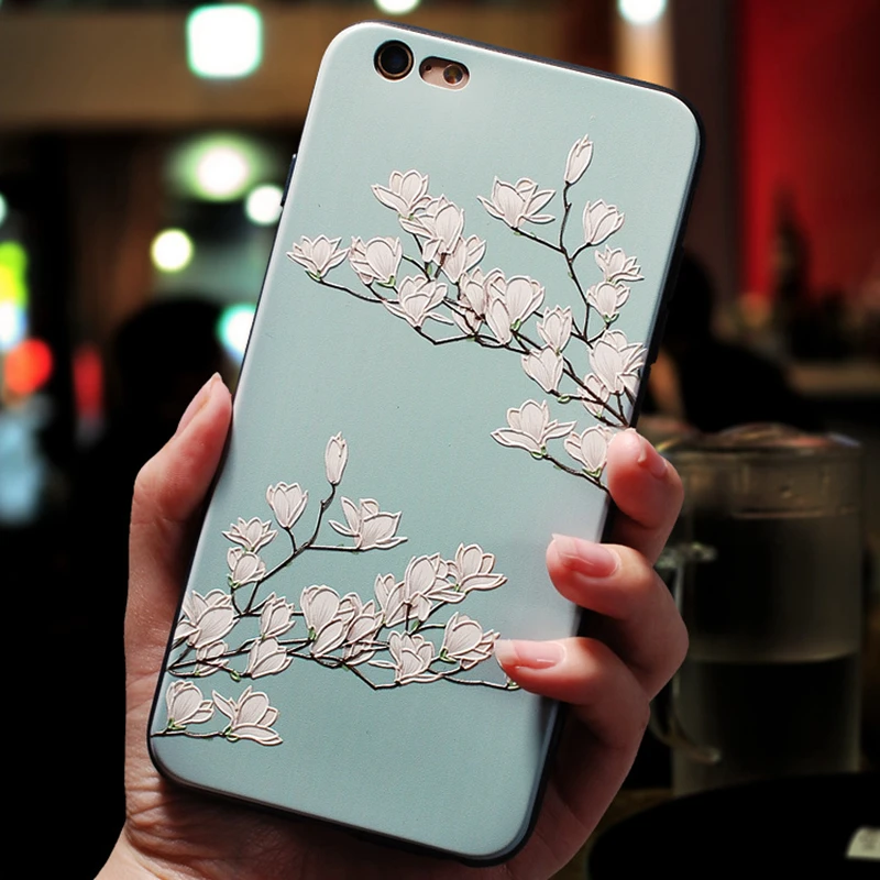 

3D Emboss Painted Phone Case For iphone X Case Flower For iphone 7 8 Plus 6 6s Plus 10 Cover Silica Gel Anti-fall Female Cover