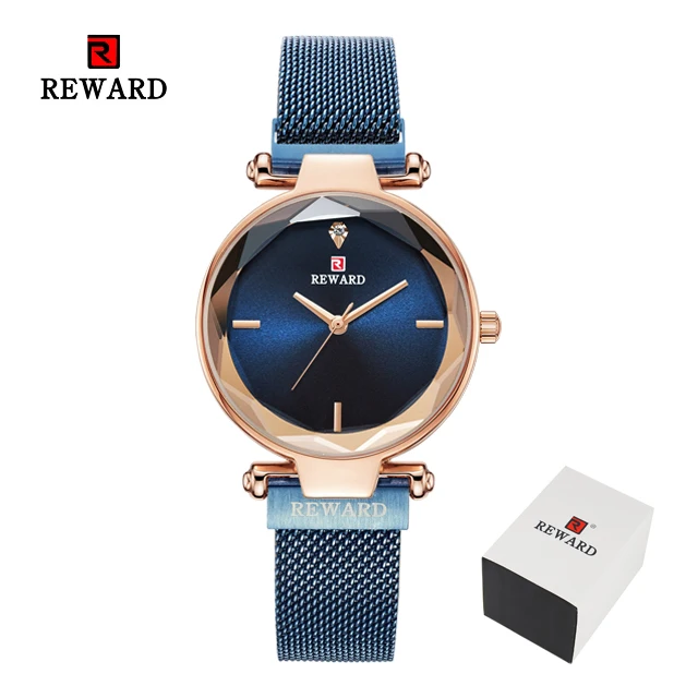 Наградные простые женские часы модные с магнитной пряжкой розовое золото кварцевые наручные часы женские водонепроницаемые часы для девушек Relogio Feminino - Цвет: Blue