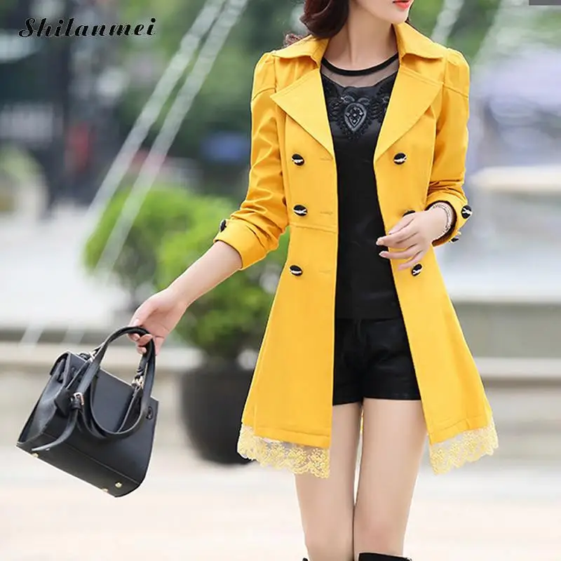 2019 Trench Coat For Women Spring Double Breasted Black Winter Abrigos Mujer Lace Casaco Feminino Autumn Outerwear Slim | Женская одежда