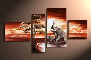 

3 Piece Art Sets Hand Painted African Elephant Canvas Paintings Landscape quadro Home Decoration Wall Pictures for Living Room