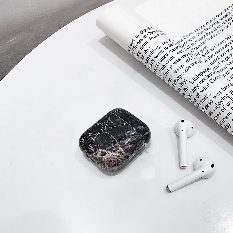 Милый мраморный узор в виде рыбьей чешуи, декоративный силиконовый защитный чехол для Apple Airpods1/2, Bluetooth, защита от падения, чехол для наушников - Цвет: Black marble