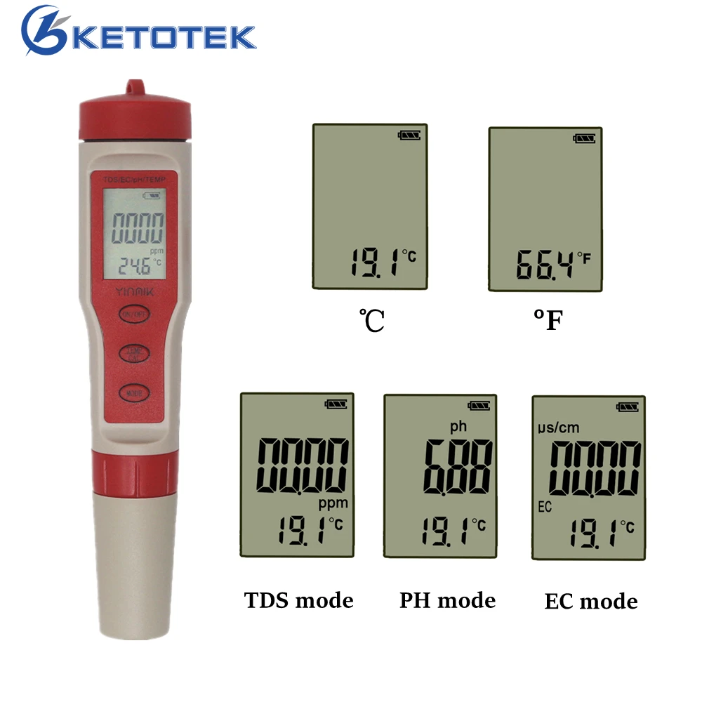 4 в 1 TDS рН-метр измеритель температуры EC Тестер качества воды монитор тестер для бассейнов питьевой воды аквариума