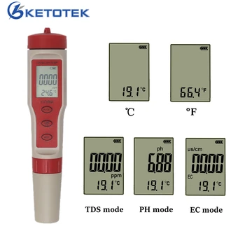 

4 In 1 TDS PH Meter Temperature Meter EC Tester Water Quality Monitor Tester for Pools Drinking Water Aquariums