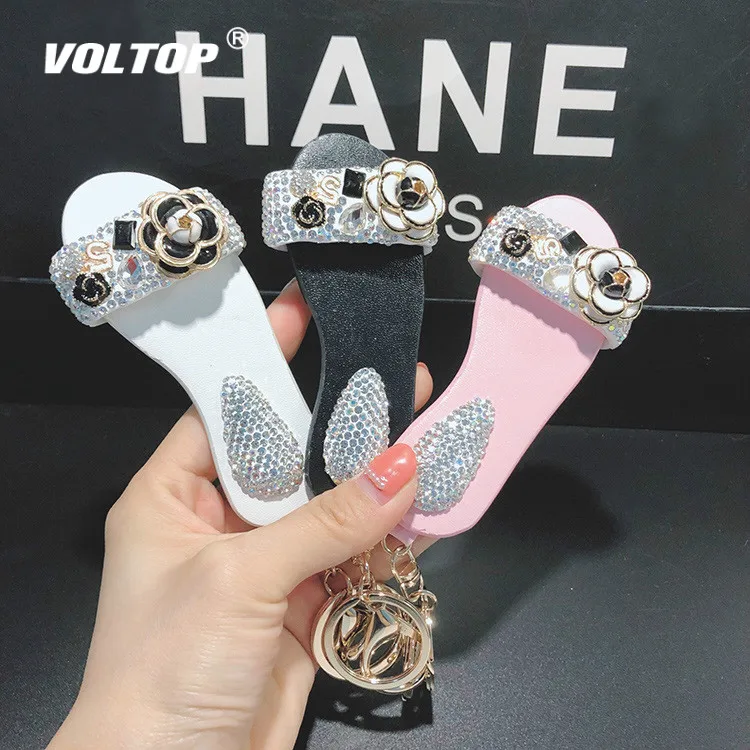 

Diamond Slippers Car Key Chain Pendant Fashion Accessorie Key Ring Lady Bag Accessories Leather Sandals Creative Gifts