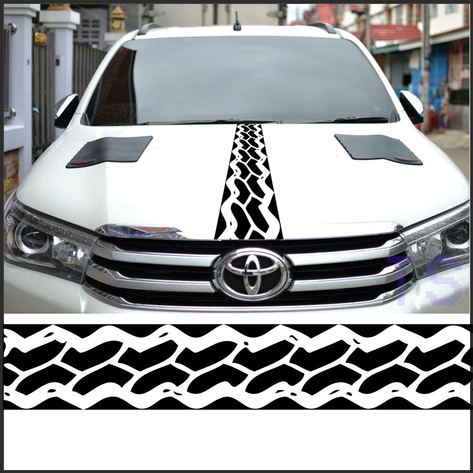 

free shipping racing flag custom Off-Road tire tracks hood vinyl graphic for toyota hilux revo vigo