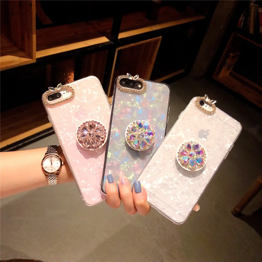 

Custom for Samsung galaxy S10 S9 S8 Plus S7 Edge Note 10 Pro 9 8 Sparkle Marble case Glitter Diamond Expand Grip Stand cover
