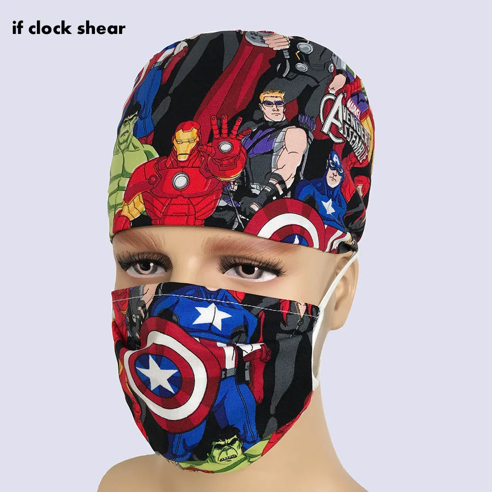 

Scrub Surgical Caps for Women and men Hospital Medical Hats Print cat Tieback Elastic Section Dentist scrub medical doctor hat