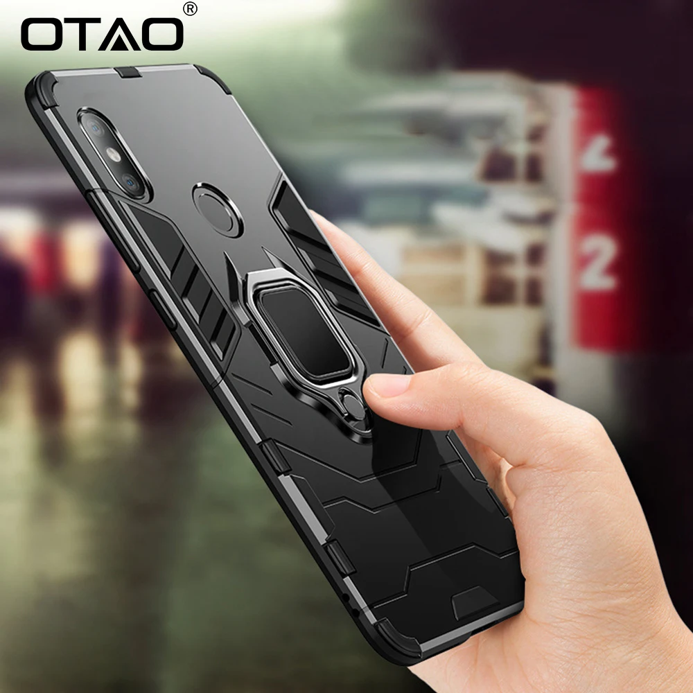 

OTAO Shockproof Armor Phone Case For Xiaomi 8 Lite F1 Max Mix 3 2s Cases For Redmi Note 4 5 6 Pro Finger Ring Holder Back Cover