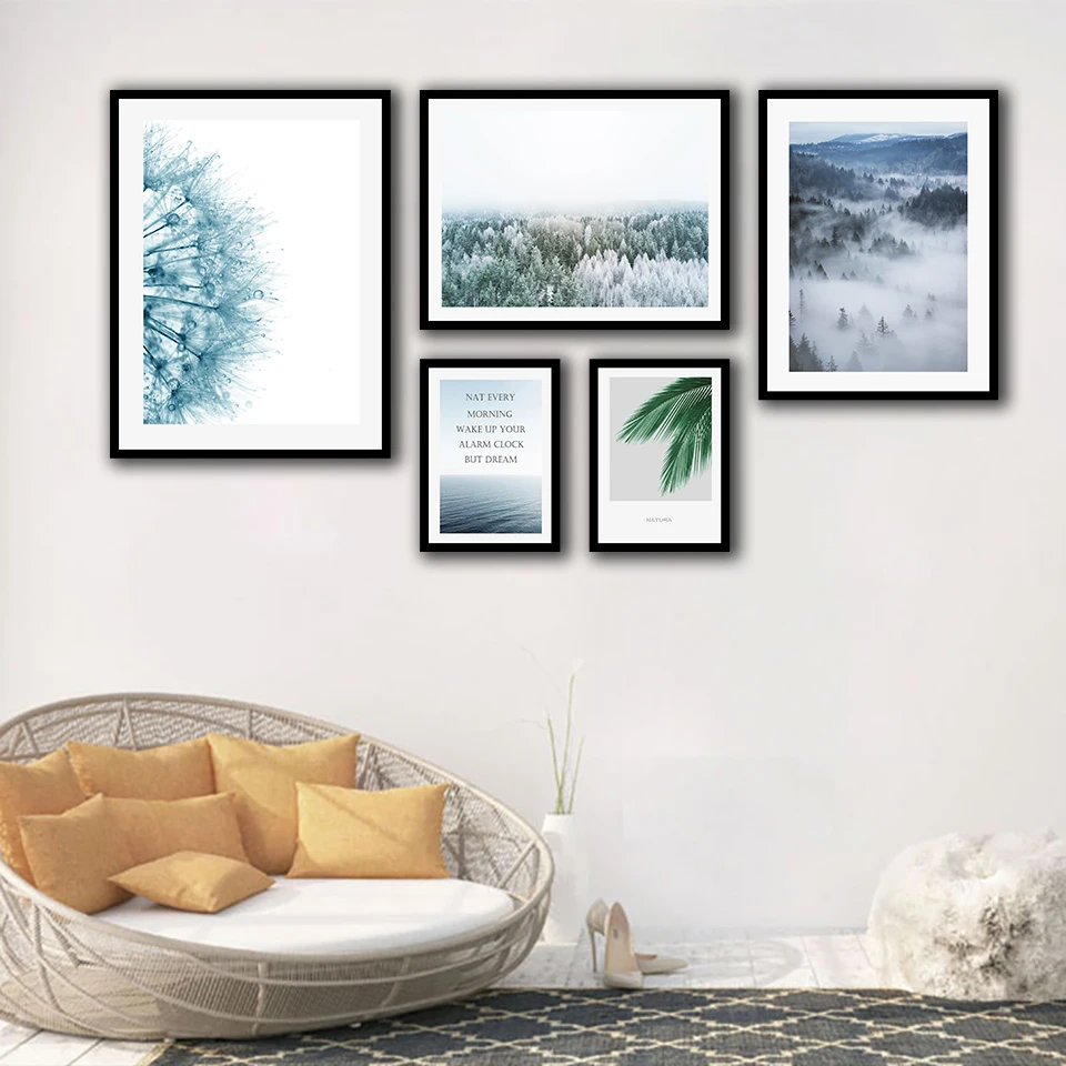 

Snow Mist Mountain Scenery Painting Modern Canvas Dandelion Sea Poster Wall Art Nordic Prints Forest Leaves Pictures Home Decor