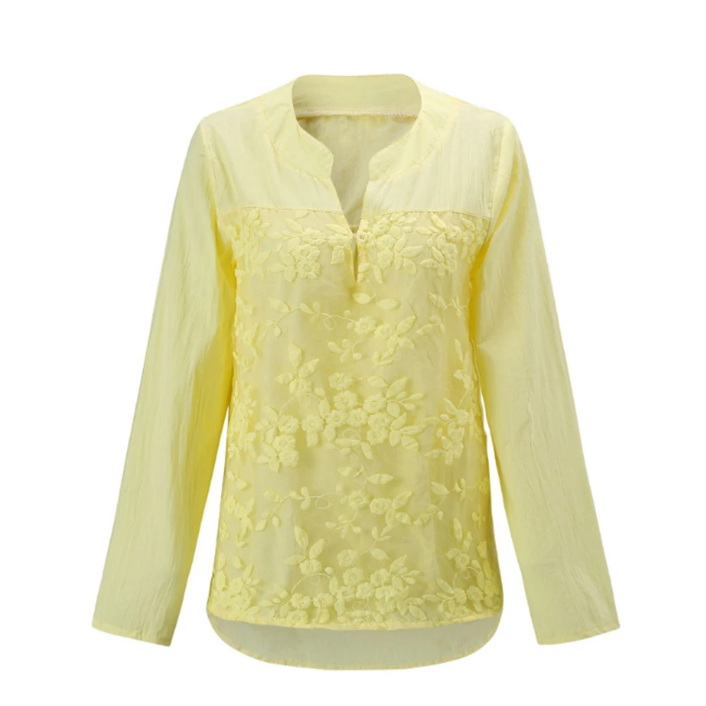 Embroidery Women's White Blouse Casual Plus Size Tops Elegant V-Neck Long Sleeve Tunic Summer Autumn Floral Print Women's Shirt