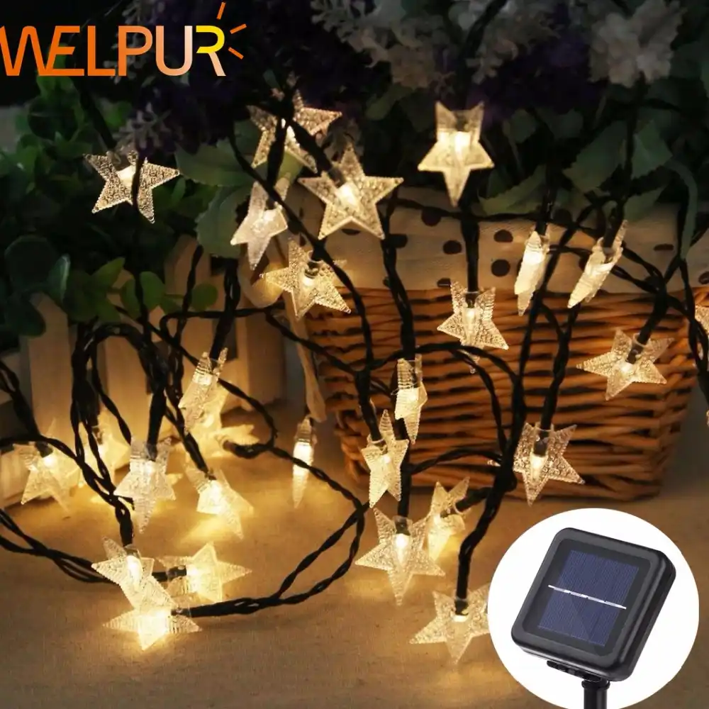 lampara solar de 5m 7m 12m guirnaldas de luces led de energia de estrella guirnaldas solares de 6v decoracion de navidad de jardin para