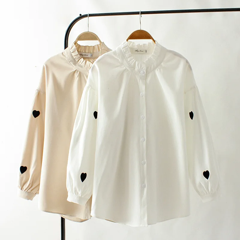 

Ubetoku 2019 Winter Spring women blouse ladies long sleeve shirt love embroidery tops plus size fashion women office clothing