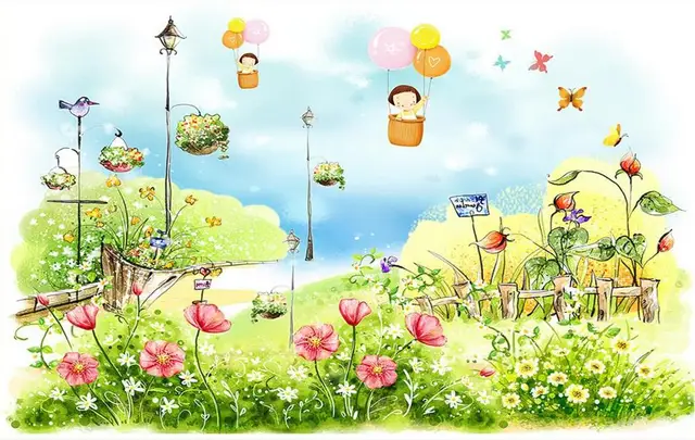 Children's Wall Papers 3D Flowers Leaf Photo Wallpapers for Kids Room ...