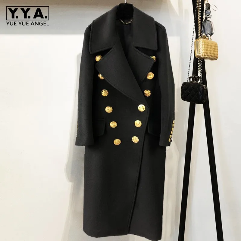 

High Street New Stylish 2019 Designer Coat Womens Animal Pattern Buttons Double Breasted Long Wool Coat Office Ladies Overcoat