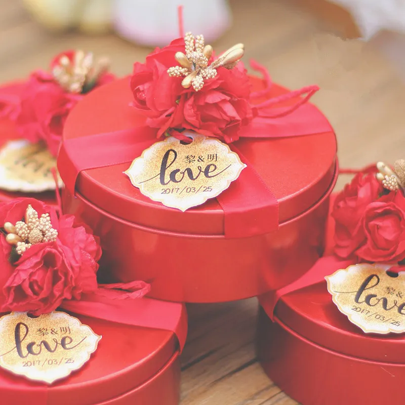 

free shipping gold red L size wedding 9.5*4cm cake boxes with customize service , ALS11-A