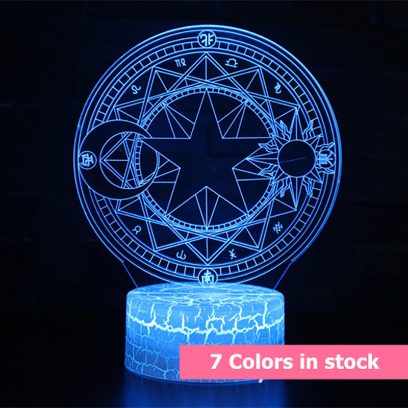 

Sakura Clow Card 3D Shining Figures Light Japanese Magic array light Card Captor Wand KINOMOTO Sakura Magic Circle Doll Model