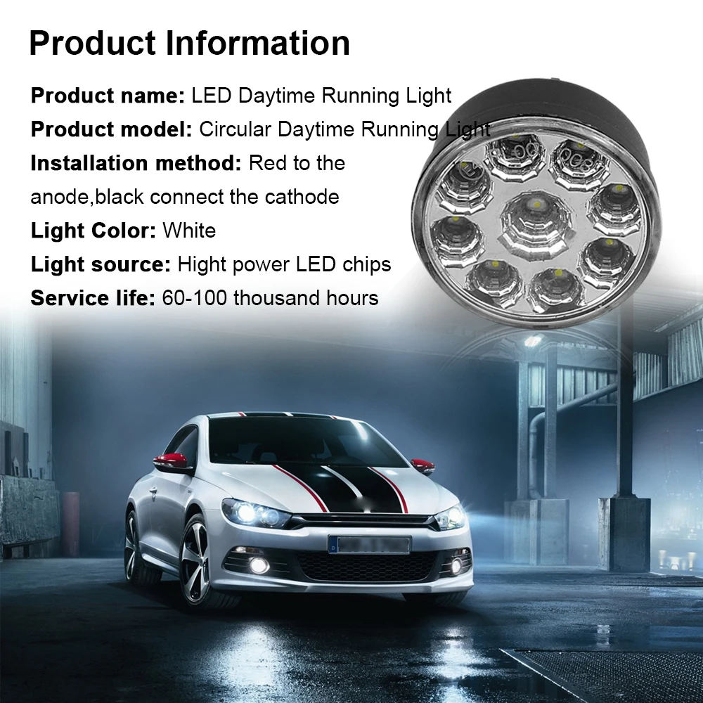 LVTUOSI 2 шт 9 W 9 Светодиодный дневного света Водонепроницаемый круглый фонарь светодиодный авто DRL 12 V Белый DIY Cree чип для всех автомобилей EJ