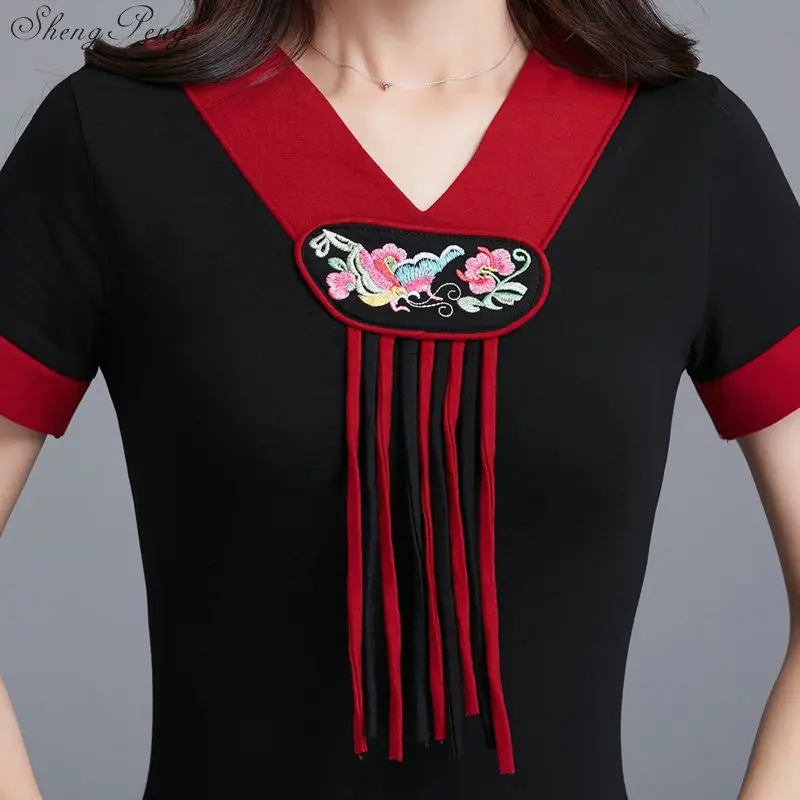 Новая китайская рубашка Женщины традиционной китайской одежды рубашки женщины льняное с короткими рукавами одежда Топ рубашка V1434