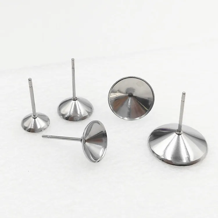 20pcs  6/8/10/12mm Stainless Steel Earring Post Stud steel color Fits for Stud Earring Pin Cup Base Findings DIY Jewelry Making
