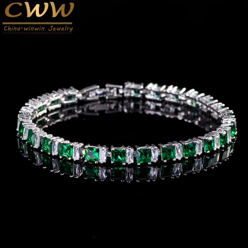 

8 Color Choices High Quality Cubic Zirconia Paved Square Emerald Green Stone Fashion Bracelets Jewelry For Women CB146