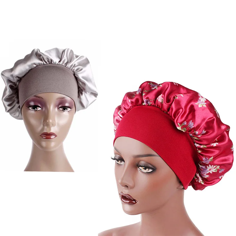 

2pcs one sets Satin Durag Set Plain and Floral Print Bonnet