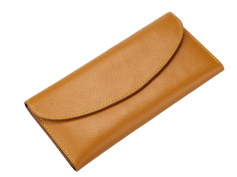 MJ Women Wallets Thin Split Leather Long Wallet Luxury Bi-Fold Card Holder Female Purse Simple Solid Genuine Leather Purse (3)