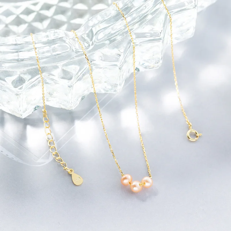 

New Arrivals Pearl Statement Necklace Genuine 925 Sterling Silver Light Pink Shell Beads Pendant Necklaces Gold Jewelry Chain