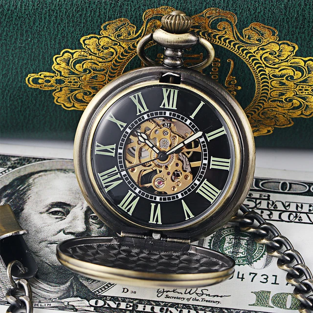 Steampunk Vintage Transparent Skeleton Hand Wind Mechanical Men's Black Roman Po Steampunk Vintage Transparent Skeleton Hand Wind Mechanical Men's Black Roman Po