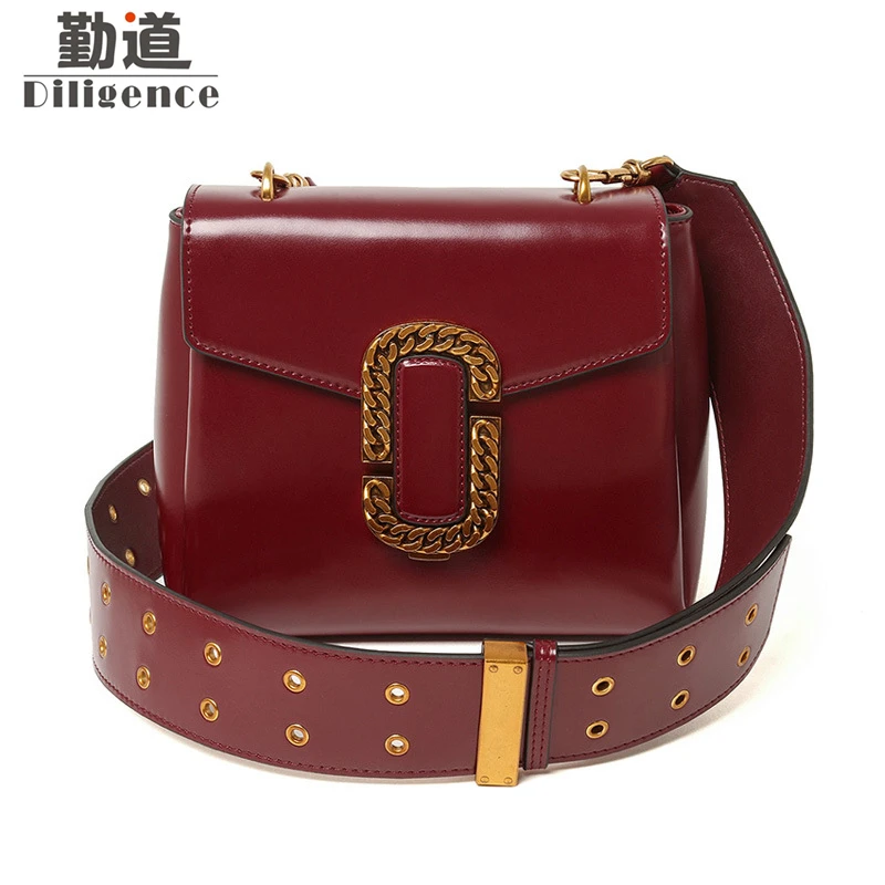 

Genuine Cowhide Leather Shoulder Bags For Women 2018 Thick Shoulder Strap Fashion Luxury Famous Brands Designer Style Handbags