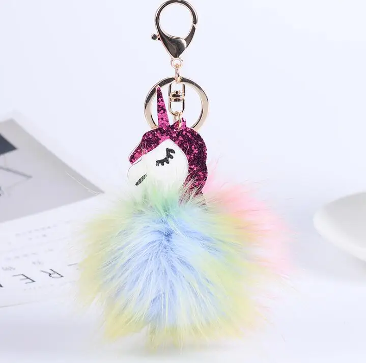 new Bag ornaments Fur ball pendant unicorn Metal Unicorn KeyChain Plush Toy Pendant Women Fluffy Fur Pom for gift new Bag ornaments Fur ball pendant unicorn Metal Unicorn KeyChain Plush Toy Pendant Women Fluffy Fur Pom for gift