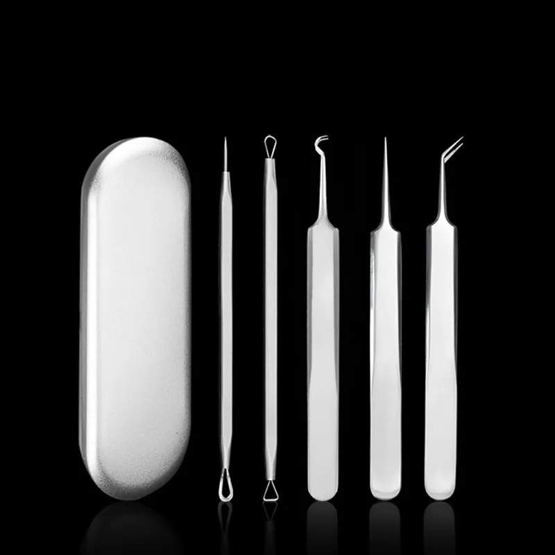 5Pcs/Set Blackhead Tweezer Spot Cleaner Stainless Steel Acne Needle Kit