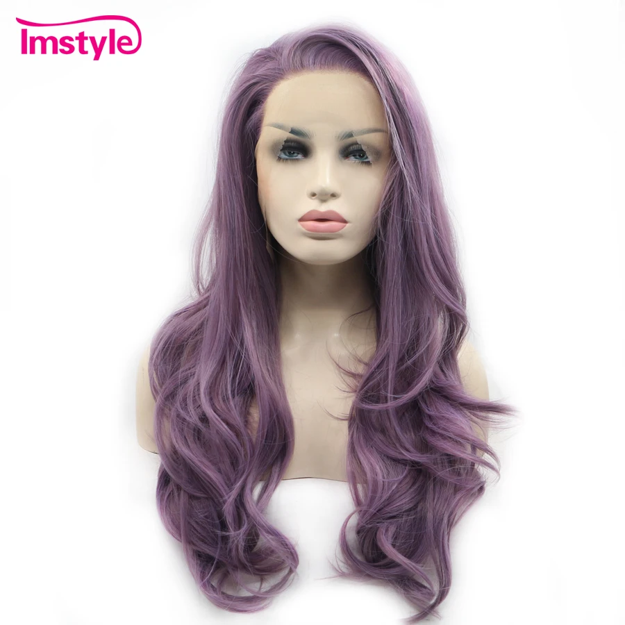 Imstyle Синтетические волосы на кружеве парики длинные волнистые фиолетовый парики для Для женщин бесклеевого жаропрочных волокна