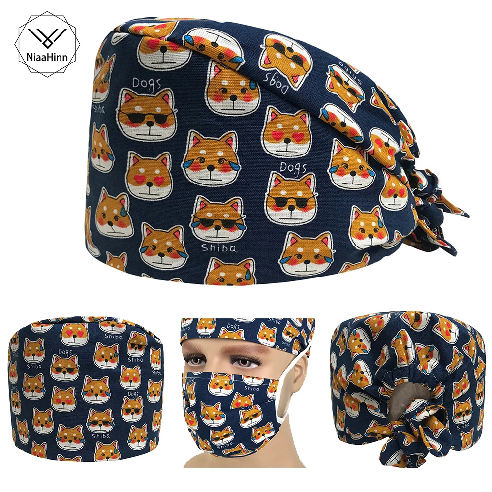 

New Surgical Cap Dentists Scrub Caps/Masks Hospital Work Hats printing Operating Room Beauty Cotton Work Cap Doctor Accessary