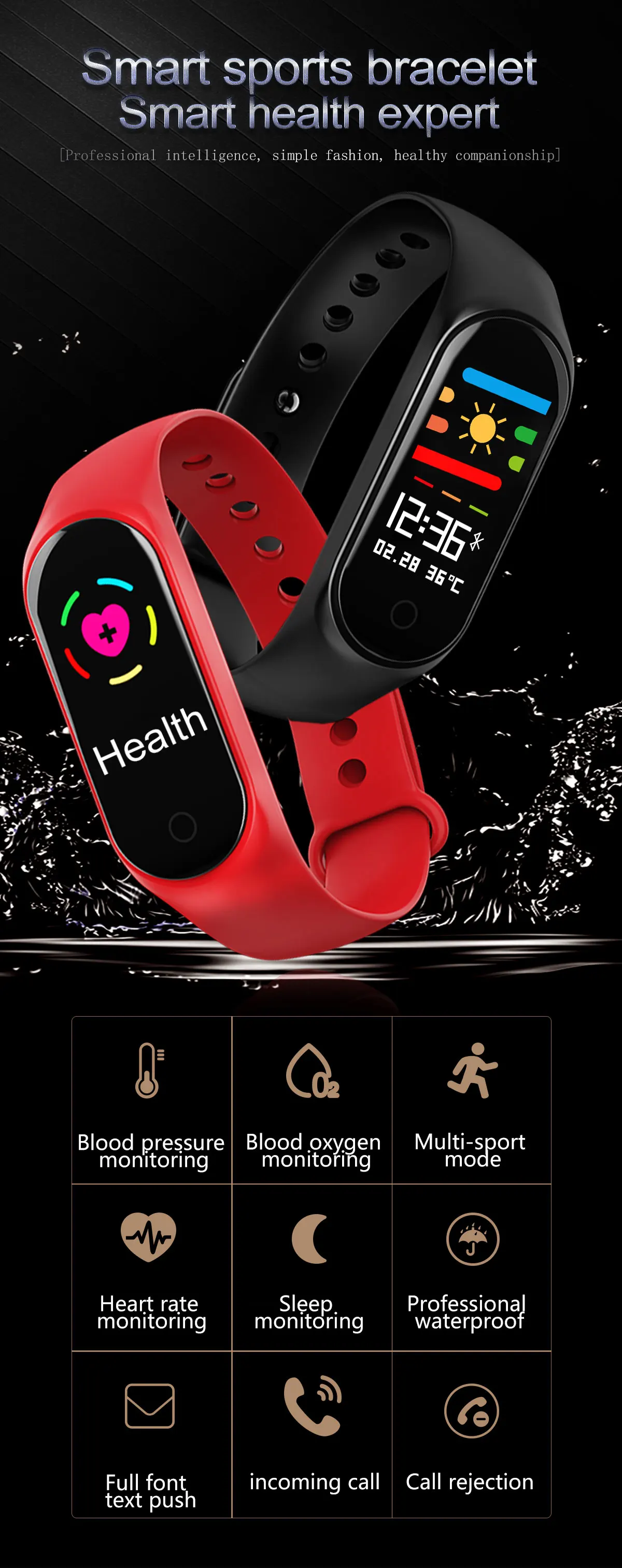 M3S Fitness Bracelet Blood Pressure Heart Rate Monitor Smart Band Fitness Tracker Pedometer Wristband Smart Bracelet Smartwatch