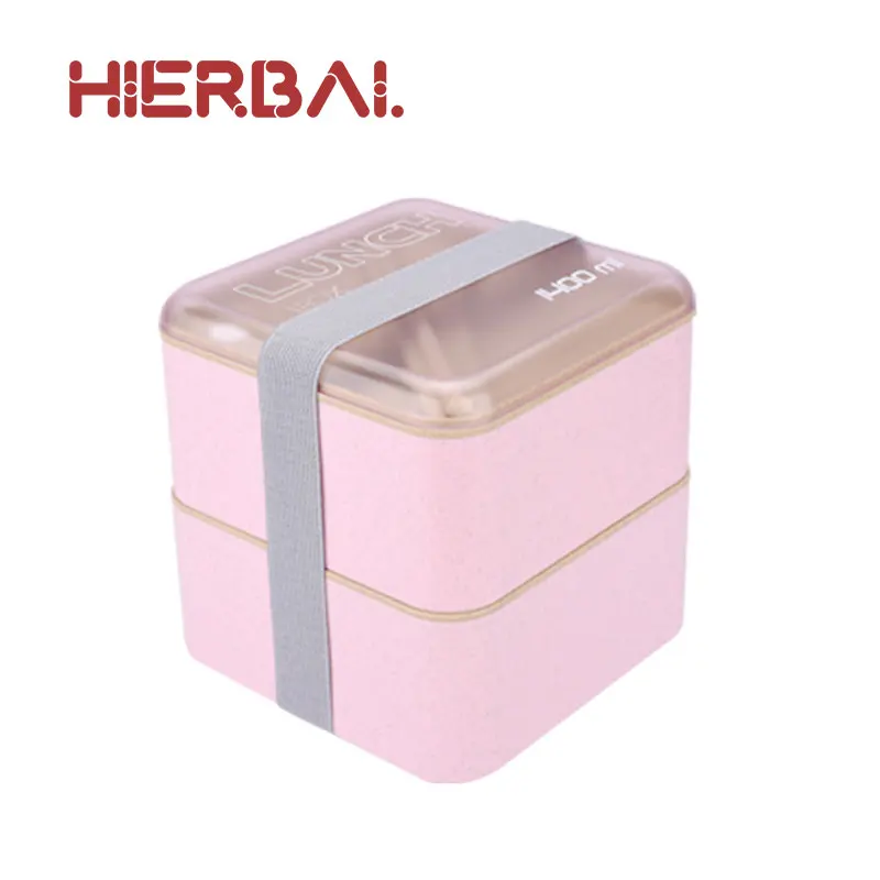 

2 Layer Wheat Straw Large Capacity Lunch Box Microwave Bento Box Kids Picnic Box with Elastic Belt Tableware Spoon Chopsticks
