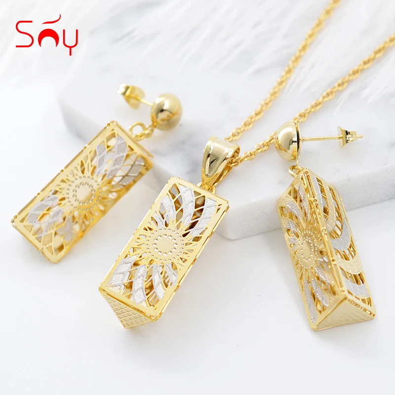 

Sunny Jewelry Fashion Jewelry 2019 Earrings Pendant Necklace Jewelry Set For Women Triangle Square Hollow Out For Party Wedding
