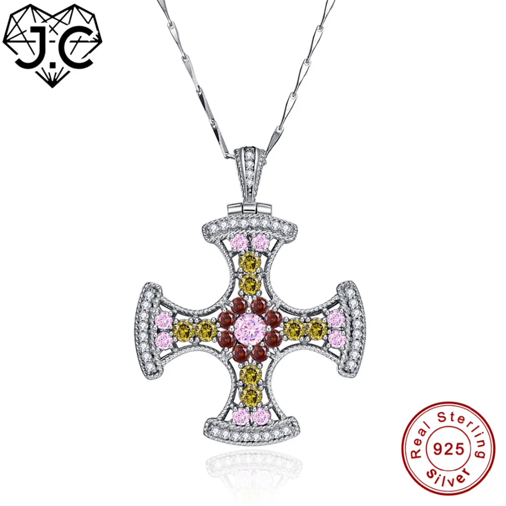 

J.C for Women Excellent Cross Design Amethyst Pink Morganite Citrine Topaz Solid 925 Sterling Silver Pendant Fine Jewelry