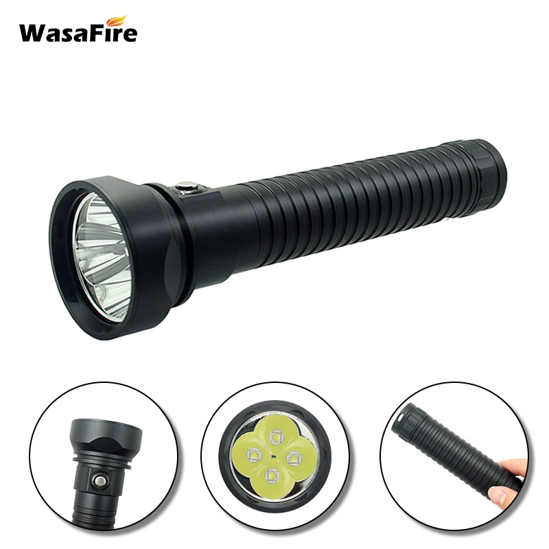 

Portable Waterproof L2 LED Scuba Diving Flashlights 8000 Lumens 4 * XM-L2 Dive Lantern White Light Underwater Torch 18650 Lamp