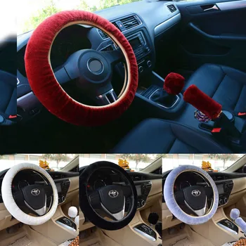 

3Pcs Winter Plush Fur Car Steering Wheel Cover Hand Brake Cover Gear Shifter Cover Fluffy Soft Car Styling Wholesale and retail