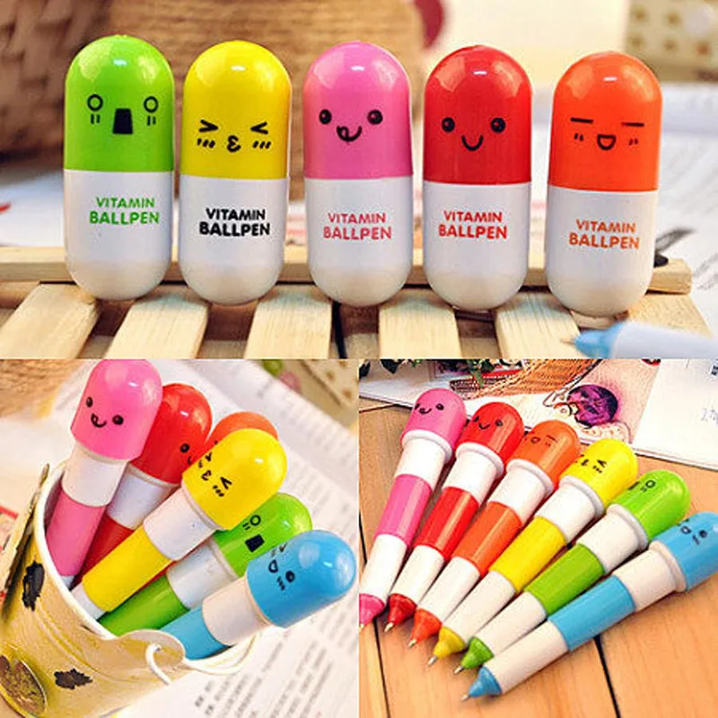 

6 pcs/lot lovely Flexible cartoon kawaii ballpoint pen office school supplies girls gift cute mini vitamin capsules ballpen