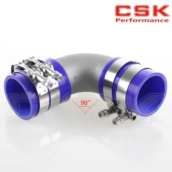 

76mm 3" Cast Aluminum 90 Degree Elbow Pipe Turbo Intercooler+ silicone hose kit blue