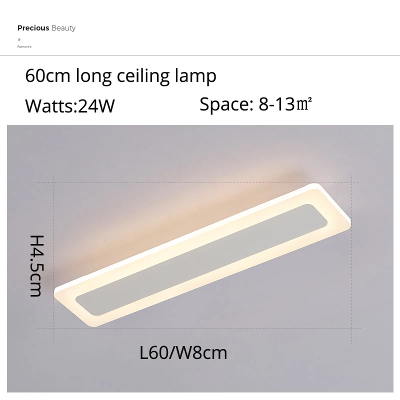 Современный минимализм высокая яркость светодиодный потолочный светильник освещение для гостиной спальни люстра прямоугольные потолочные лампы - Цвет корпуса: 60x8cm 24W