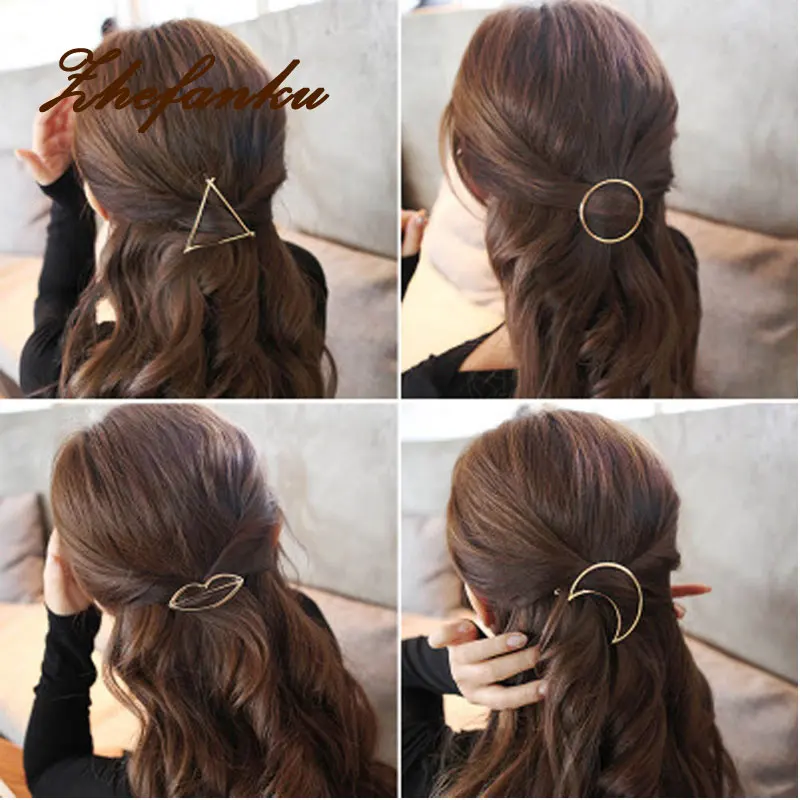 

Women's Simple Elegant Metal Geometric Round Triangle Moon Hairpin Hair Clip