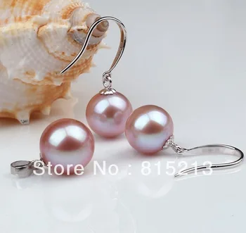 

Free shipping SET OF 8MM NATURAL SOUTH SEA GENUINE PERFECT ROUND PINK PEARL EARRING PENDANT