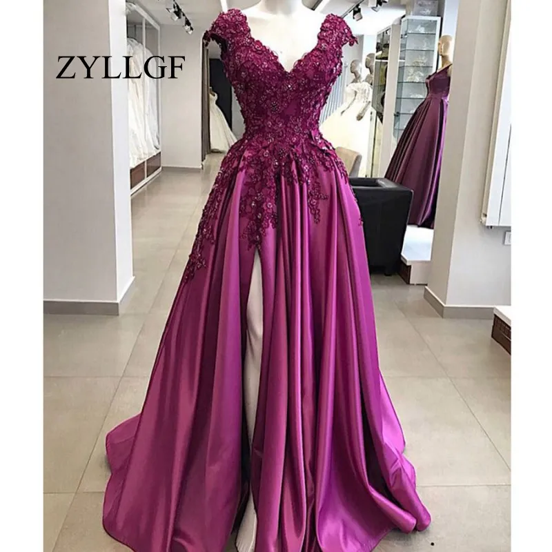 ZYLLGF Elegant Long Dresses Mother Abendkleider 2018 Sexy High Slit Beaded Applique Ladies Satin Of Bride Gown RS118 | Свадьбы и