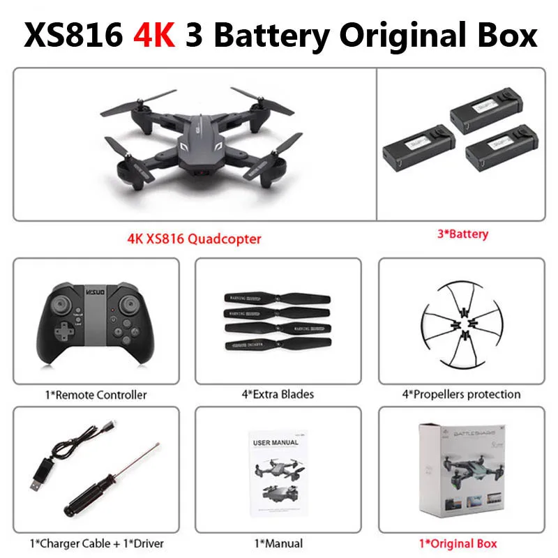 Visuo XS816 мини складной Дрон с двойной камерой 4K WiFi FPV 50 раз зум оптический поток RC Квадрокоптер Вертолет игрушка SG106 XS809 - Цвет: XS816 4K 3B Box