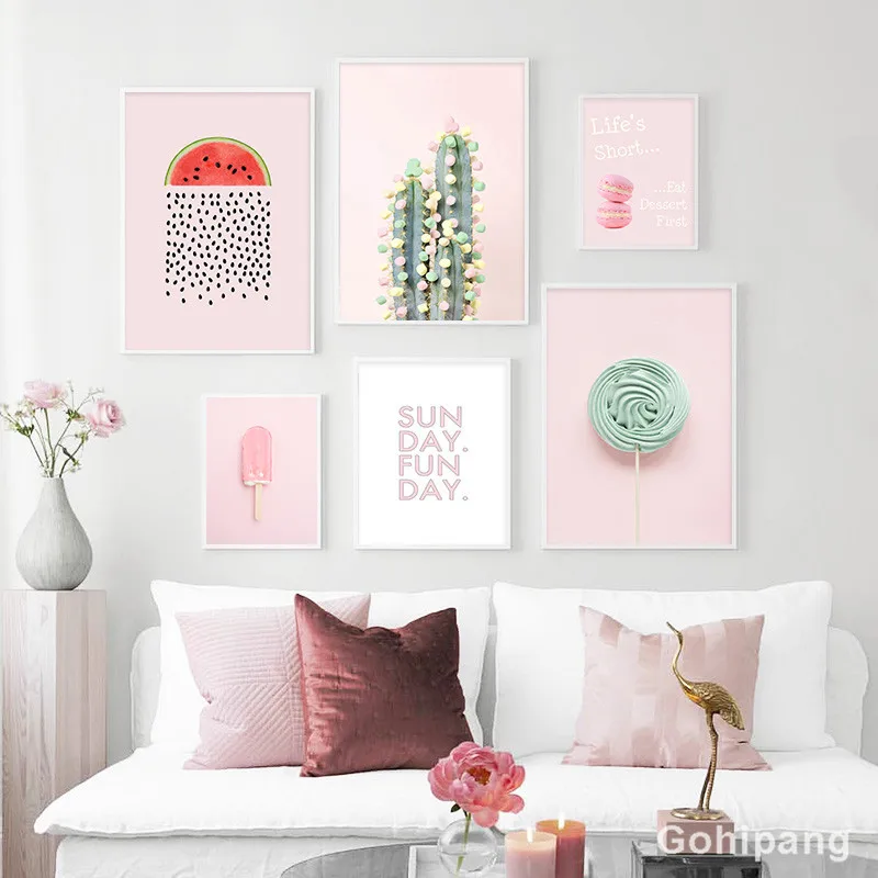 Pink-Candy-Macaron-Lollipop-Food-Picture-Fashion-Nursery-Poster-Indie-Pop-Canvas-Wall-Art-Print-Painting (1)
